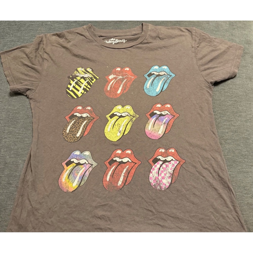 The Rolling Stones Graphic‎ T-Shirt Gray Multi Tongue Logo Rock Band Tee Small